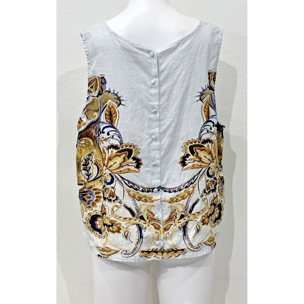 Joie 100% Linen Pastel Blue Floral Sleeveless Top Womens XL Coastal Beach Resort - Picture 4 of 10